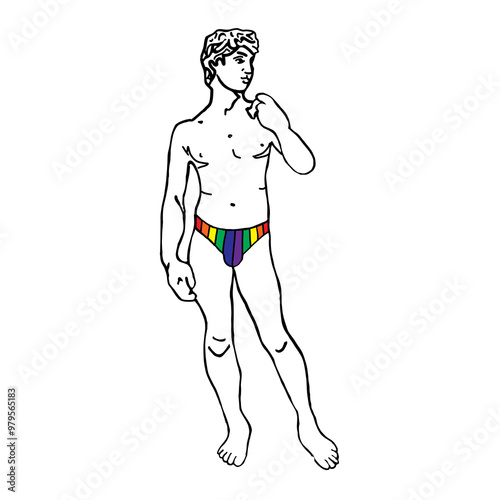 Michelangelo's David Statue LGBTQ+ Rainbow Pride Swimsuit Illustration