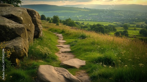 Fototapeta Naklejka Na Ścianę i Meble -  Path through boulders, scenic valley vista.