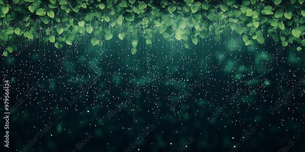 Obraz premium A green leafy tree with leaves hanging over a green background