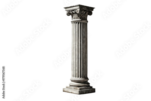 Antique pillar, vintage style, full body, centered and isolated, stark white background, high-quality stock photo, distinct texture details, shadows providing depth, soft lighting, realistic