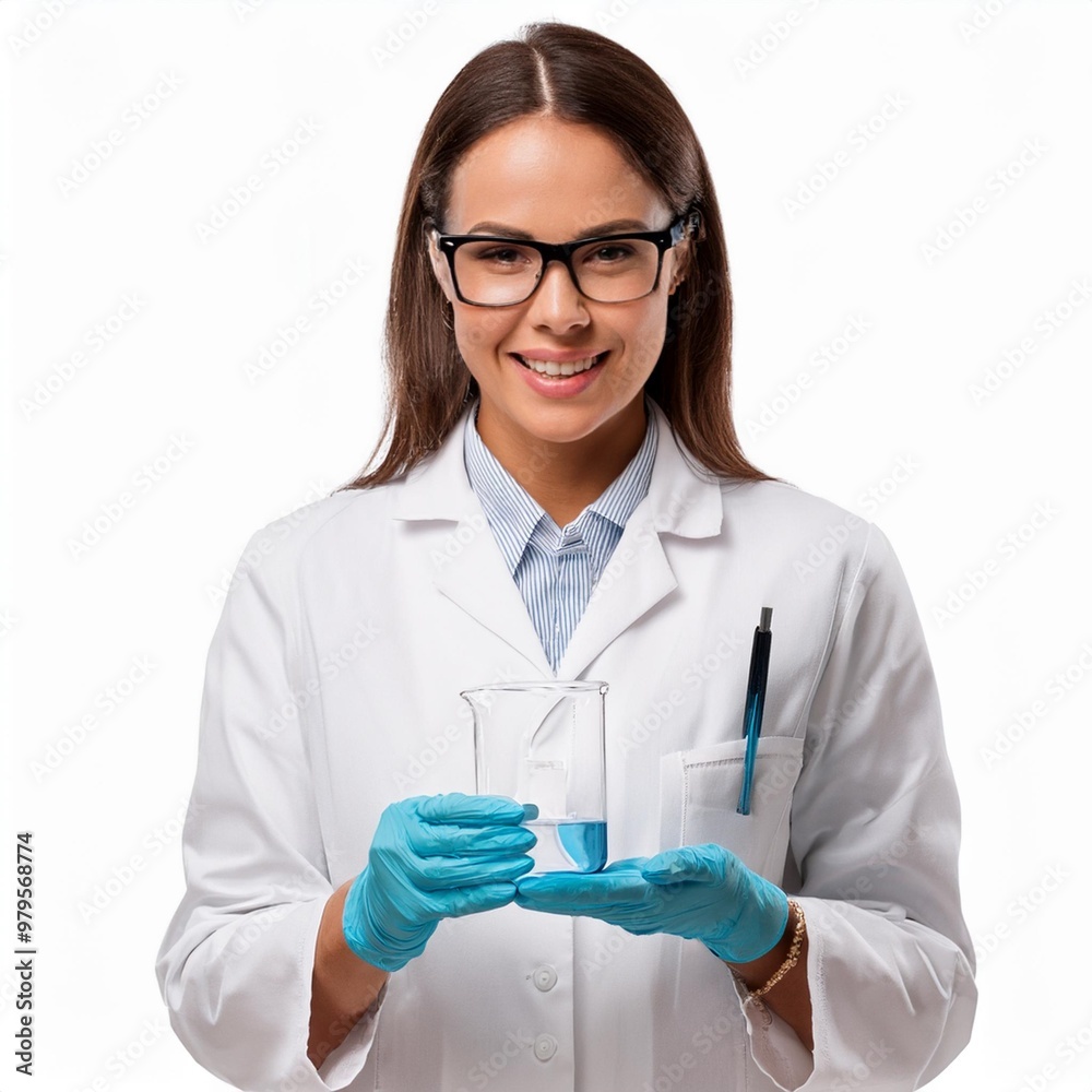 Pharmaceutical Technician with Lab Equipment Isolated on White Background, Clipping Path, Full Depth of Field