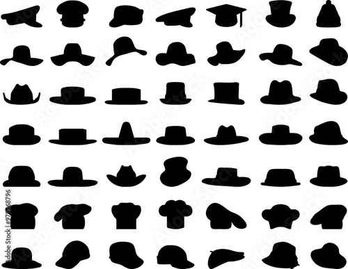 Black silhouettes of various caps and hats photo