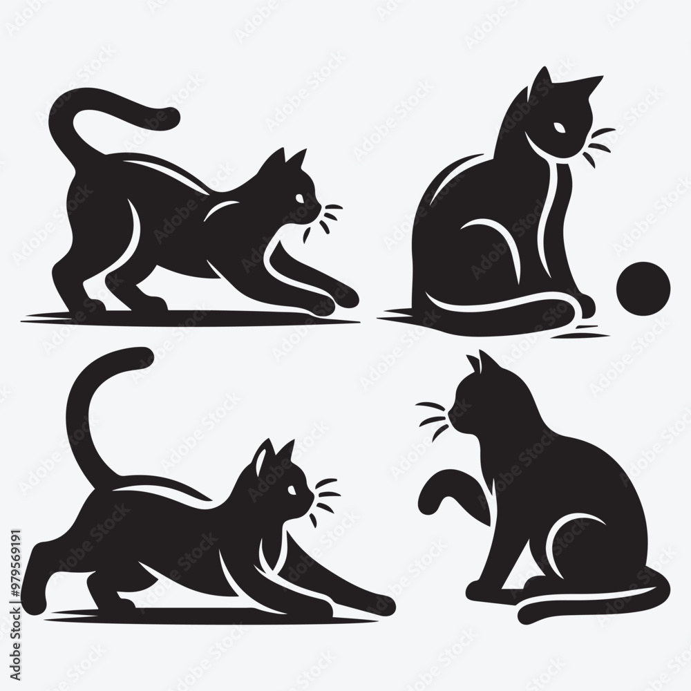 Cat Silhouette Bundle Clip Art Vector Illustration for Animal Lovers Cat Silhouette Bundle Clip Art Vector Illustration for Animal Lovers