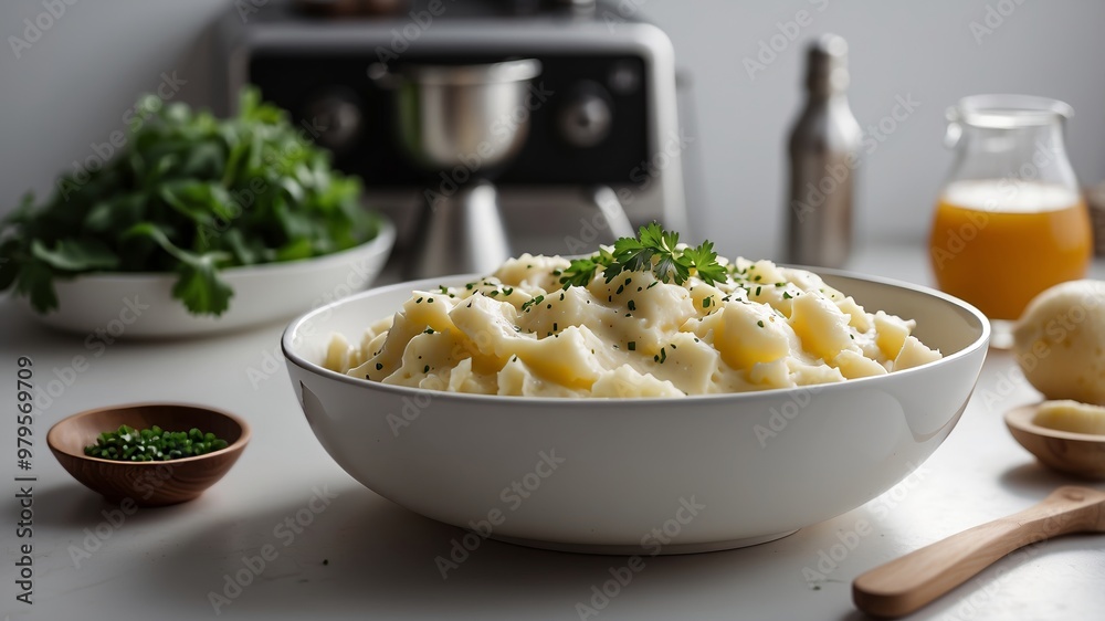 Creamy mashed potatoes in a white bowl Creamy mashed potatoes in a white bowl