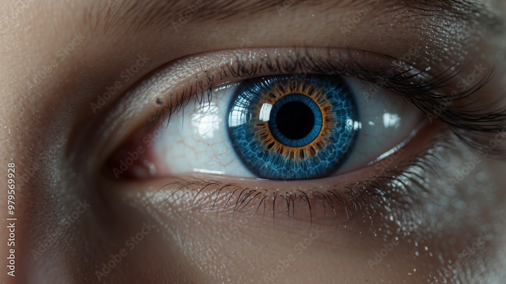 Obraz premium Cybernetic blue eye with futuristic digital patterns