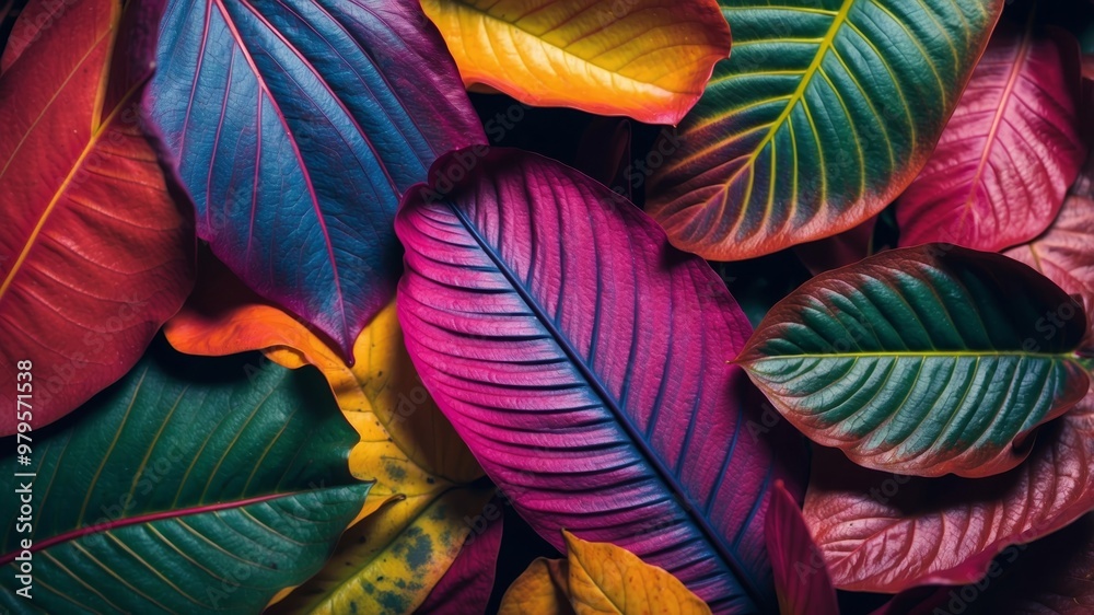 Densely packed leaves with vibrant colors and textures Densely packed leaves with vibrant colors and textures