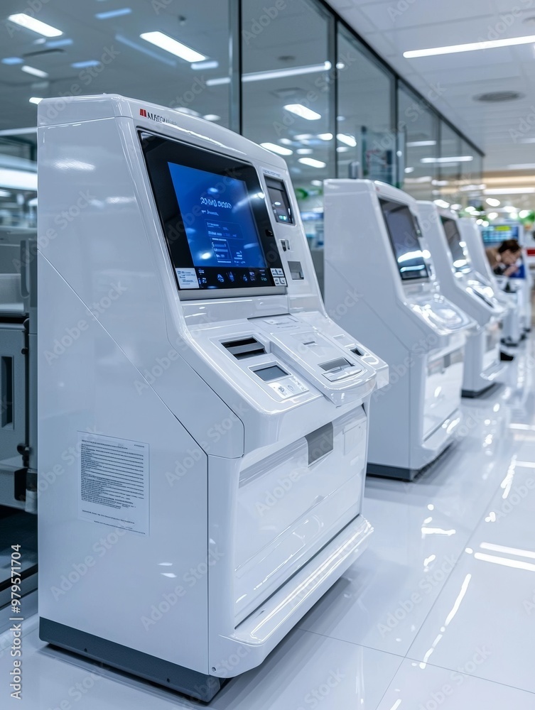 A customer making a cash withdrawal at an ATM inside the bank, Ultra HD, 4K, HDR, clean and modern ATM design, bright and welcoming interior A customer making a cash withdrawal at an ATM inside the bank, Ultra HD, 4K, HDR, clean and modern ATM design, bright and welcoming interior