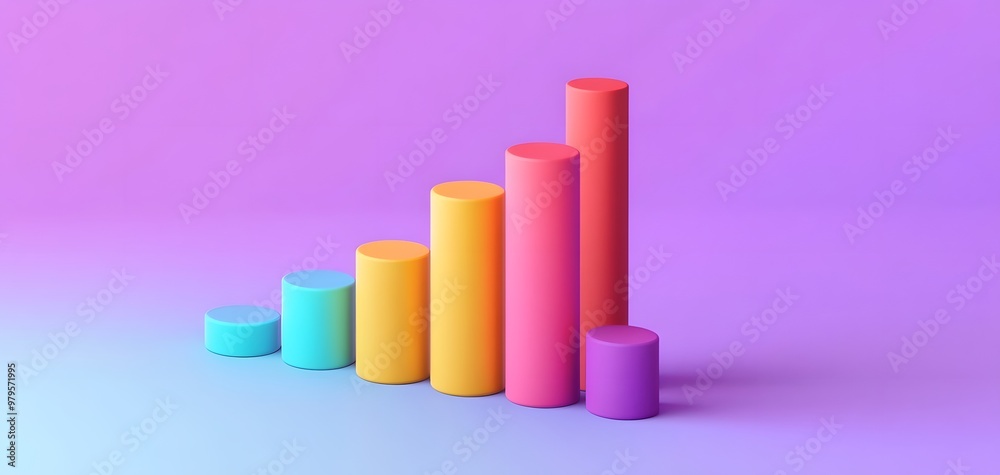 Colorful bar graph on a purple background, representing growth and progress in a playful, modern design. Colorful bar graph on a purple background, representing growth and progress in a playful, modern design.