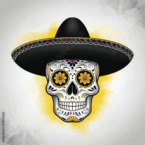 2d vector illustration colorful Mexican skull death festival
