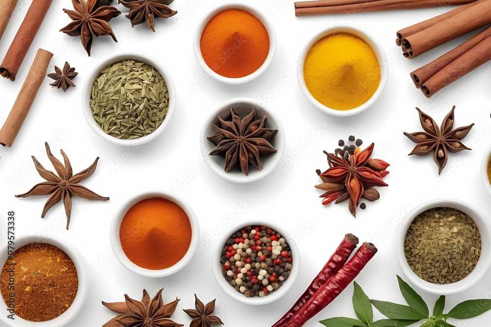 Variuous spices isolated on white background Variuous spices isolated on white background