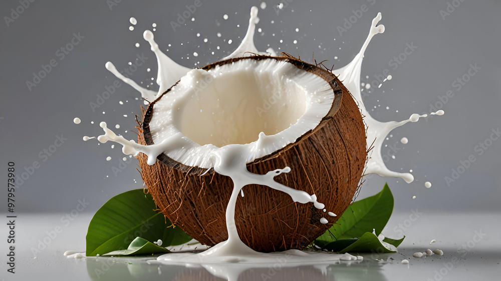 Coconut splash whit coconut milk isolated . Ai generative Coconut splash whit coconut milk isolated . Ai generative