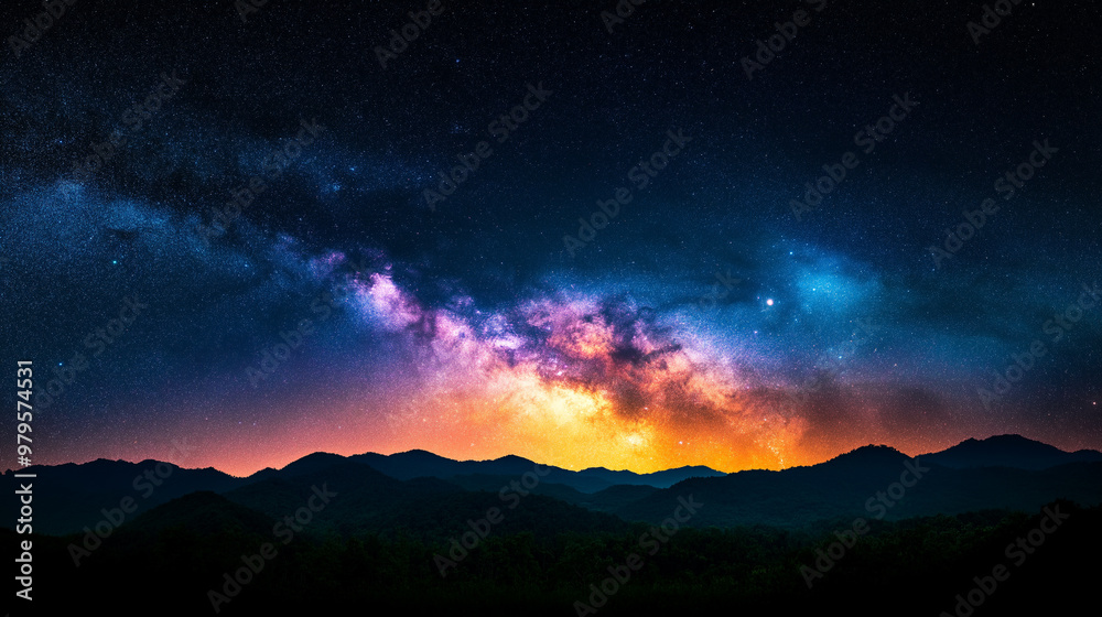 Fototapeta premium A beautiful night sky with a large, colorful cloud of milk