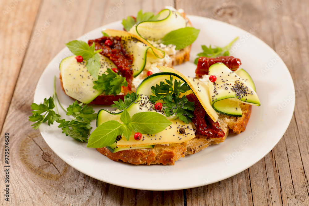Toast with Sun-Dried Tomatoes, Cheese, and Zucchini – Fresh and Healthy Snack Toast with Sun-Dried Tomatoes, Cheese, and Zucchini – Fresh and Healthy Snack