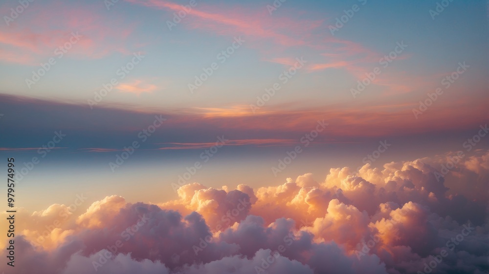 Ethereal sky with soft sunrise hues and clouds Ethereal sky with soft sunrise hues and clouds