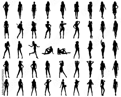 Black silhouettes of beautiful and sexy girls on a white background	