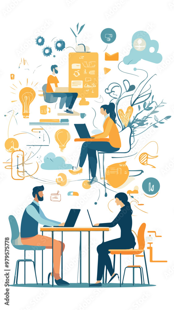 people working on laptop, Business portrait vector people working on laptop, Business portrait vector