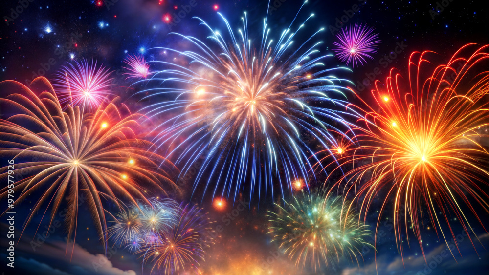 Fototapeta premium illustration fireworks show with bright colors, background, Christmas, New Year, Diwali