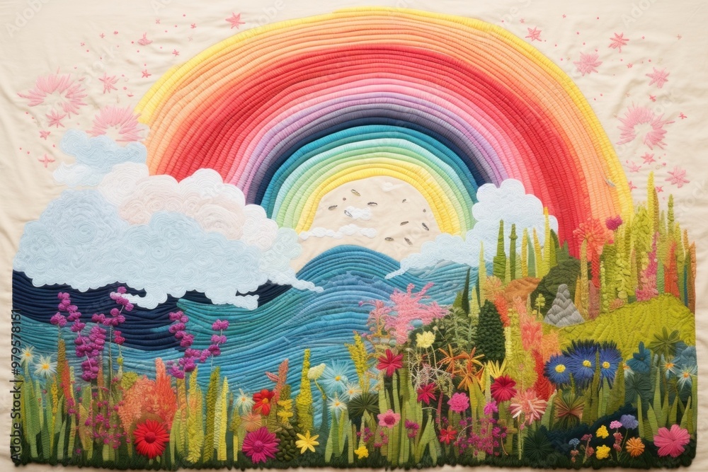 Fototapeta premium Rainbow landscape painting rainbow.