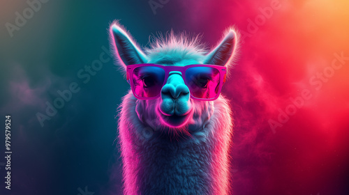 Cool and funny lama with colorful background