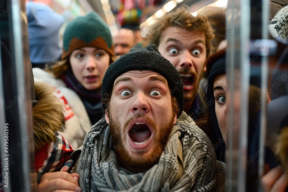Christmas shopping frenzy, people racing for gifts, chaotic consumerism scene, holiday stress.. Christmas shopping frenzy, people racing for gifts, chaotic consumerism scene, holiday stress..