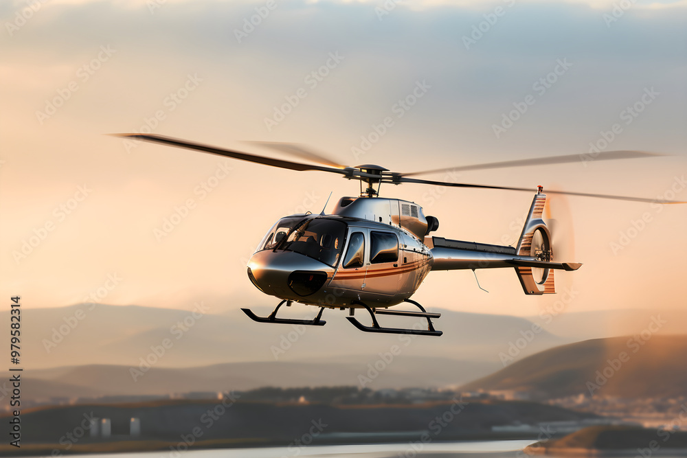 A Glimpse of Adventure: Close-Up Shot of a Professional Helicopter in Full Flight A Glimpse of Adventure: Close-Up Shot of a Professional Helicopter in Full Flight