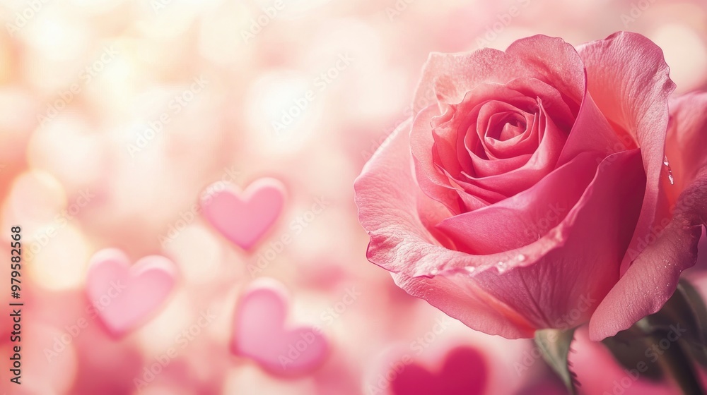 Banner Of Soft Pink Rose With Heart Shaped Petals On Romantic Background - Valentine's Day Concept with generative ai Banner Of Soft Pink Rose With Heart Shaped Petals On Romantic Background - Valentine's Day Concept with generative ai