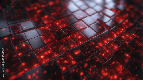 Glossy red and black three dimensional tile grid