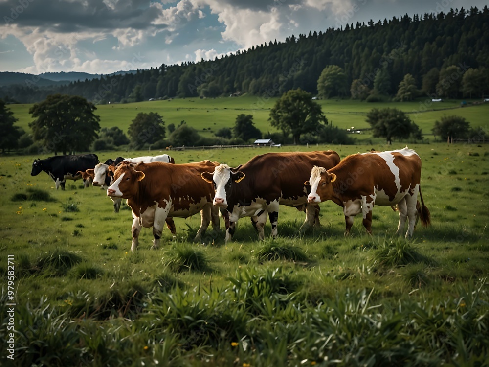 Cows grazing on a farm. Cows grazing on a farm.