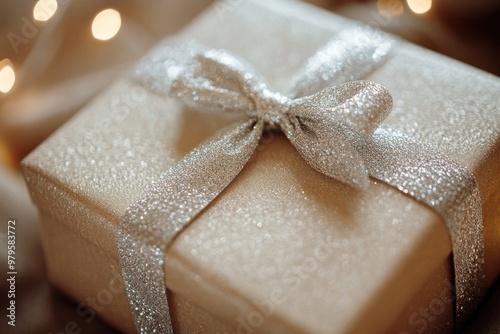 Elegant Christmas gift box with a silver ribbon