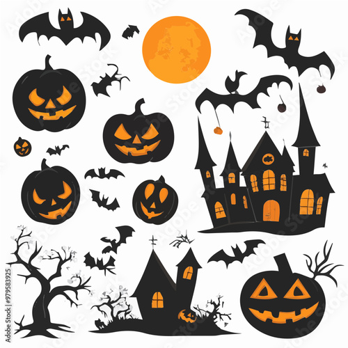 halloween background with pumpkins and bats