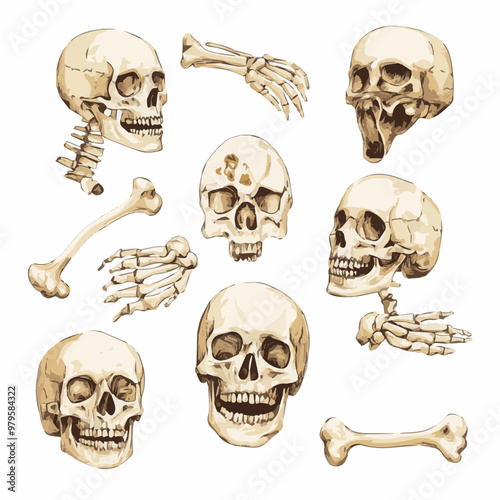 skull and bones Halloween vector icon sheet