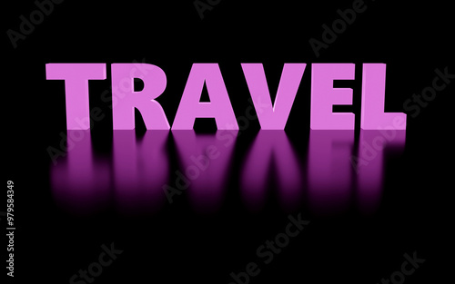 Luxury purple inscription travel on black podium, soft light, smooth background, 3d rendering