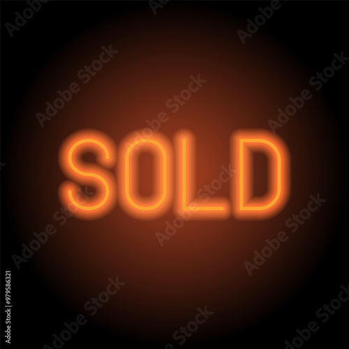 Sold simple icon vector. Flat design. Orange neon on black background