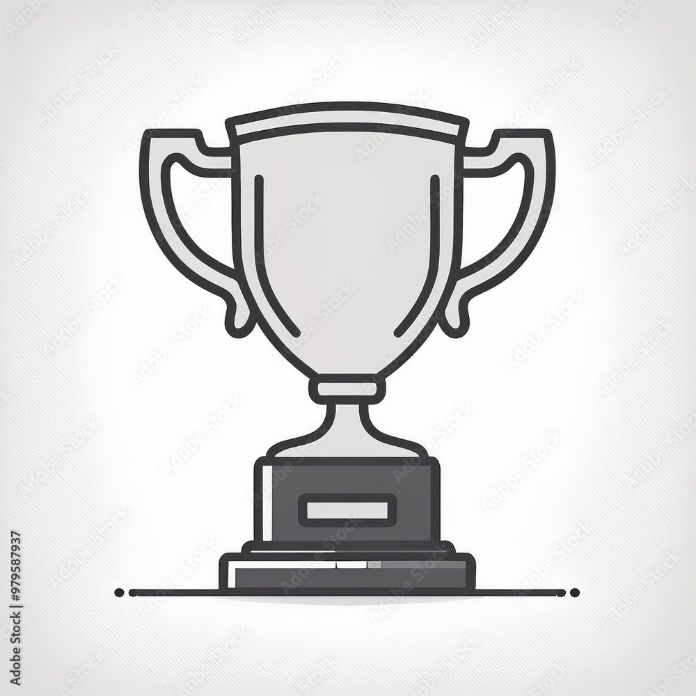 Minimalist Illustration of a Classic Silver Trophy Cup with Black Base and Curved Handles on White Background. Symbol of Achievement, Victory, and Success. Vector Logo Icon Png