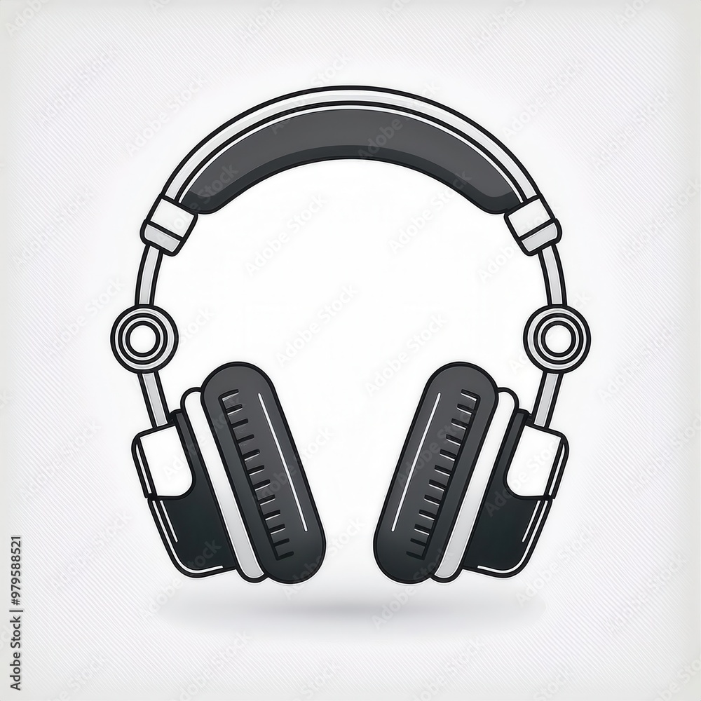 Fototapeta premium Minimalist Black and White Headphones Icon. Modern Line Art Illustration of Over-Ear Studio Headset for Audio, Music, Podcast, or Technology Themed Design on a Soft Gradient White Background PNG Logo