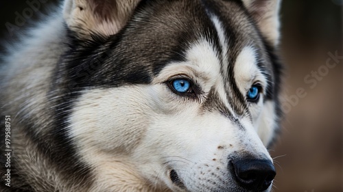 Husky with mesmerizing blue eyes and intense gaze