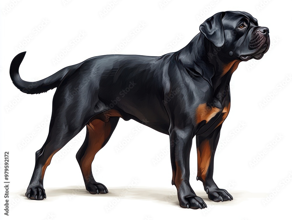 Obraz premium A Rottweiler puppy practices basic commands in a sunny outdoor setting, focusing on training