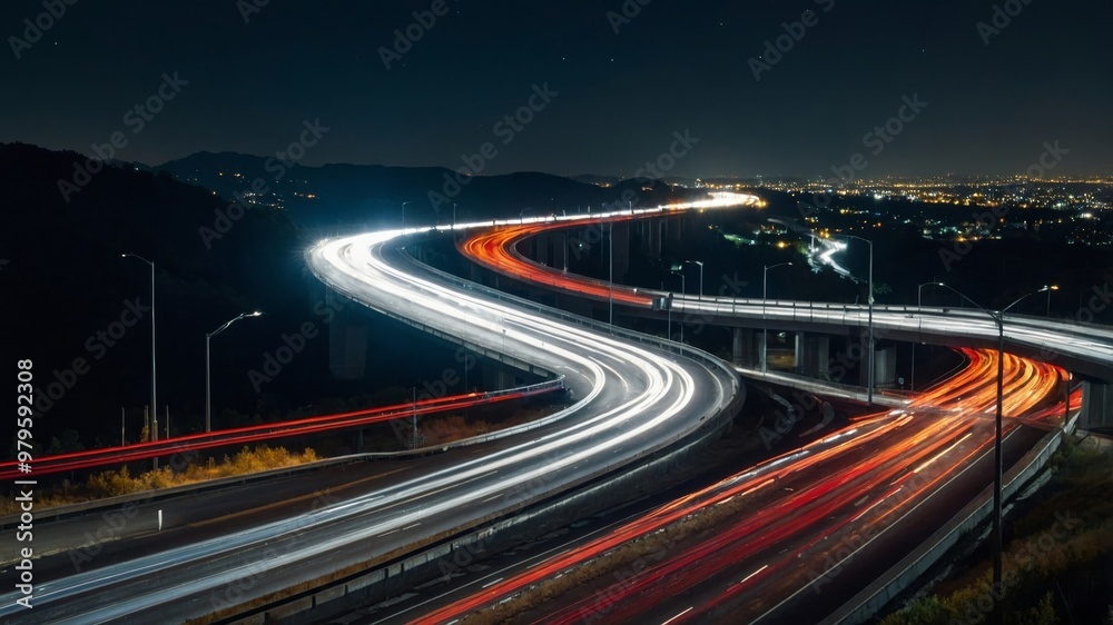 Long exposure of highway lights at night