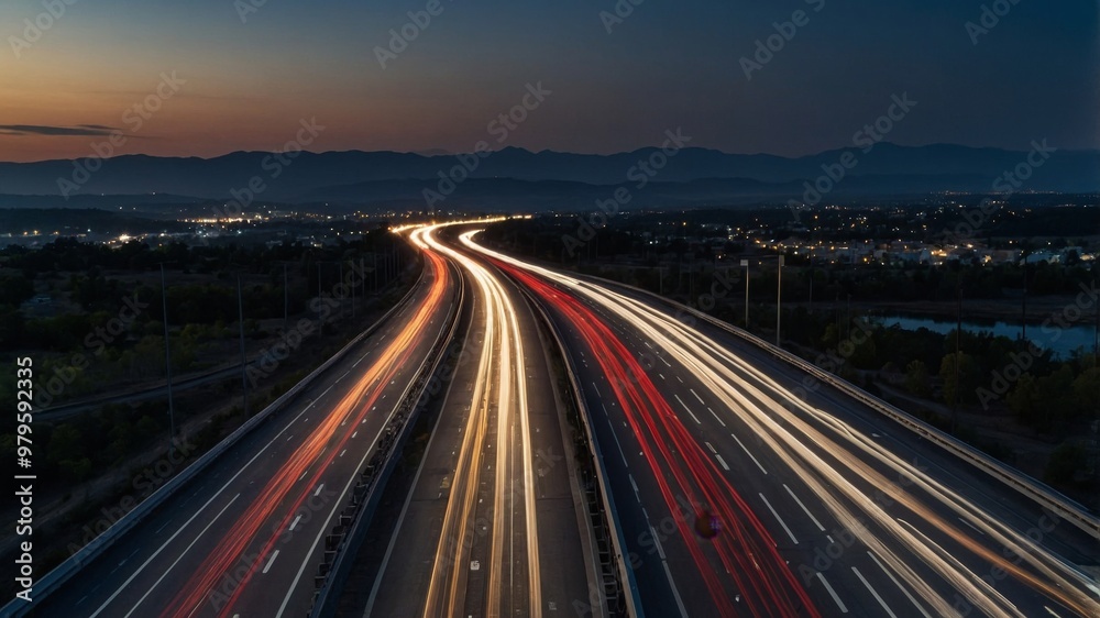 Long exposure of streaking lights on busy highway Long exposure of streaking lights on busy highway