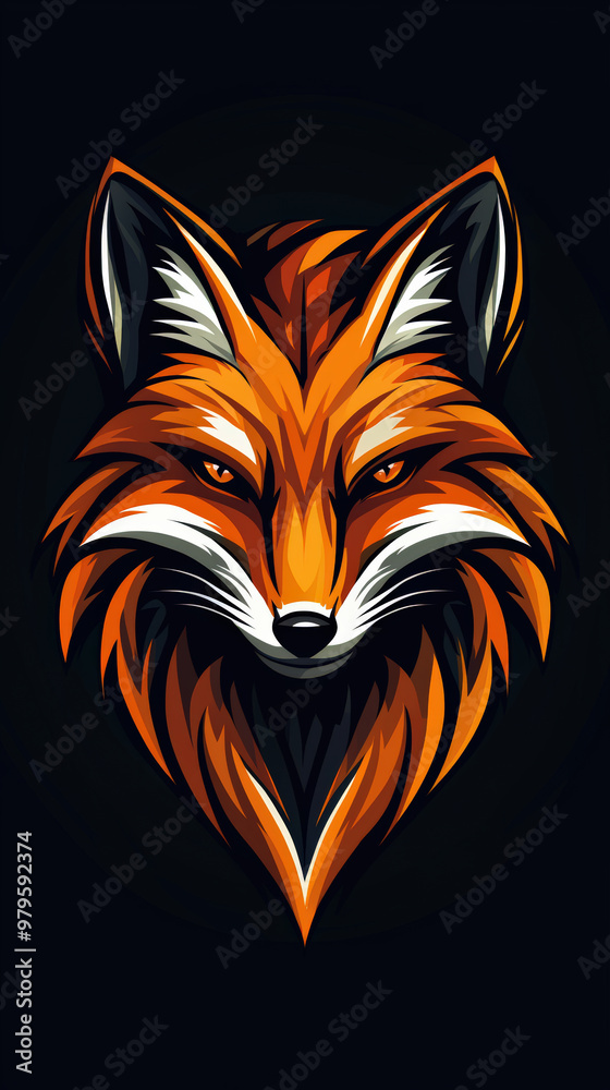 Obraz premium Stylized geometric fox head logo featuring sharp, clean lines and vibrant orange and black colors, exuding fierce and captivating presence