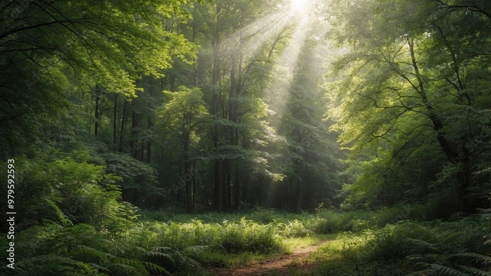 Fototapeta premium Lush green forest with dense vibrant foliage
