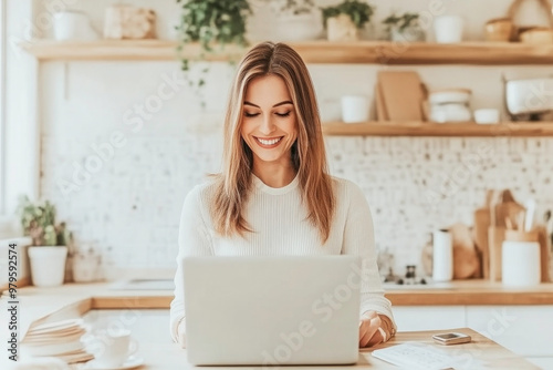 Young Woman Chats While Working on Laptop