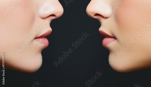 Images showing the transformation of a woman's nose. She is happier and more confident after the surgery.