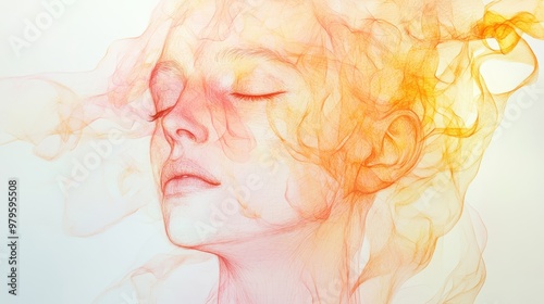 Abstract human face, made up of flowing lines and organic shapes, soft pastel hues, watercolor effect, ethereal atmosphere. photo