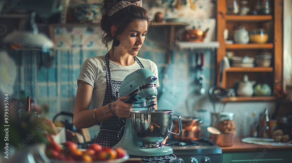 Mixer Magic: Woman Crafting Culinary Delights [created with generative AI technology]