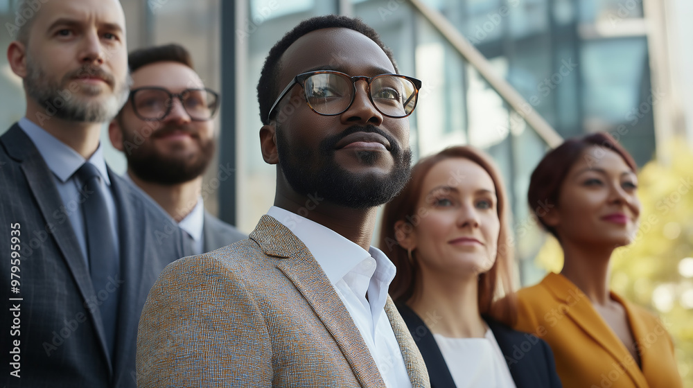 Obraz premium Confident business team looking up together outdoors