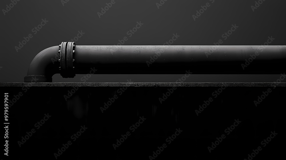 A minimalist, monochromatic photograph of a single pipe disappearing into darkness, stark contrast and strong shadows emphasizing the industrial simplicity. Monochromatic. Illustration A minimalist, monochromatic photograph of a single pipe disappearing into darkness, stark contrast and strong shadows emphasizing the industrial simplicity. Monochromatic. Illustration