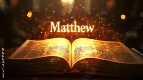 The gospel according to matthew shining in golden light