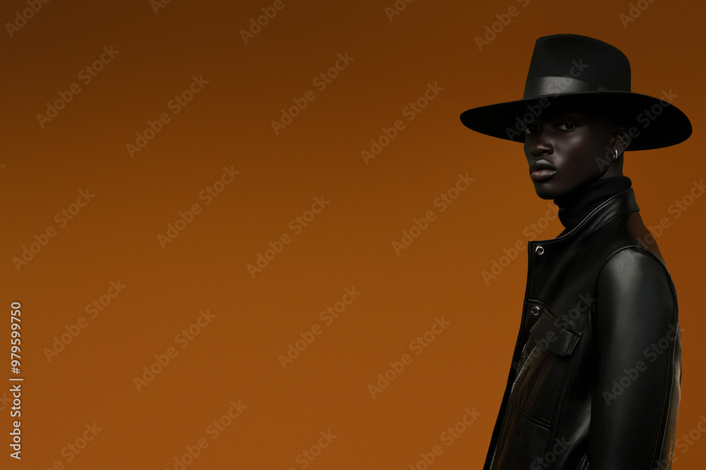 Enigmatic man in green background with black coat. Enigmatic man in green background with black coat.