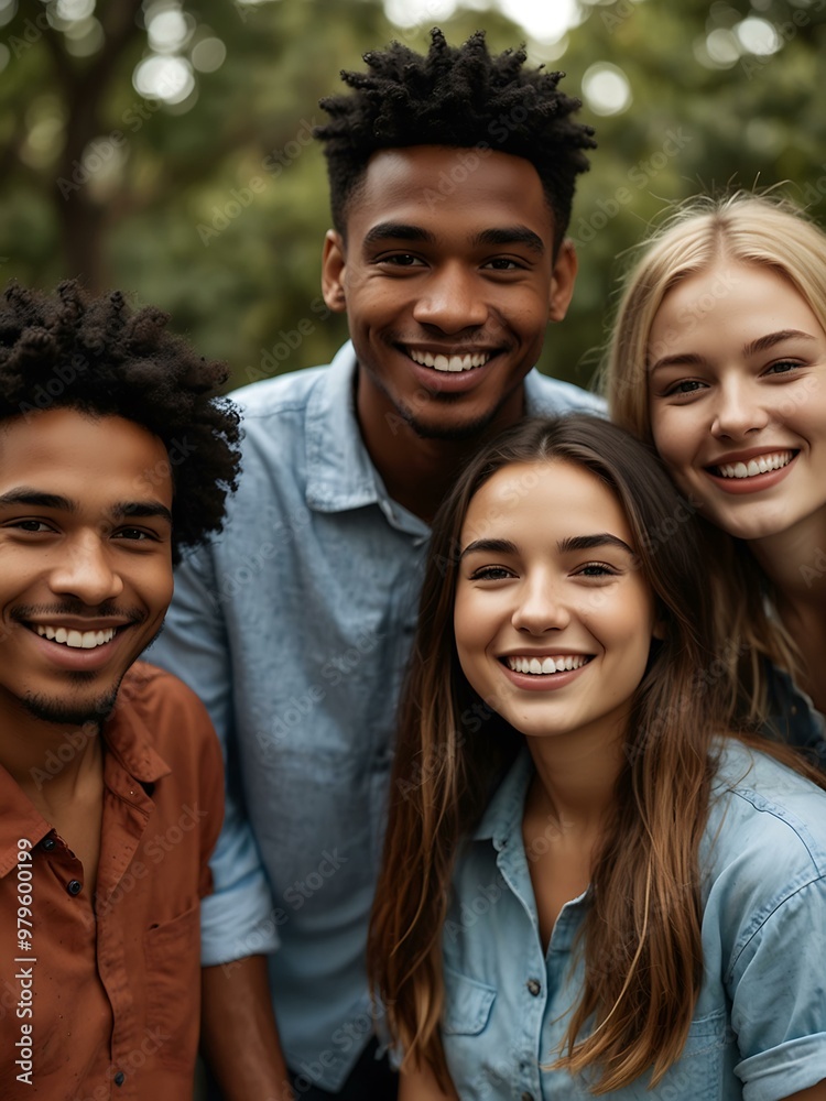 Diverse group of young adults smiling together. Diverse group of young adults smiling together.